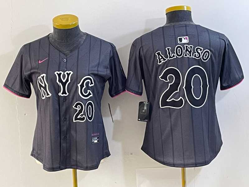 Womens New York Mets #20 Pete Alonso Number Grey 2024 City Connect Cool Base Stitched Jersey